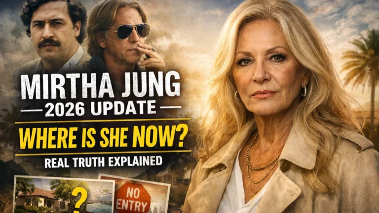 Mirtha Jung 2026 update showing her current life status with George Jung and Pablo Escobar connection background and where is she now concept image
