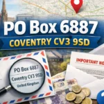 PO Box 6887 Coventry CV3 9SD mailing address letter and UK postbox illustration