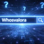Illustration showing the mysterious internet keyword Whosvalora with question marks and digital search concept