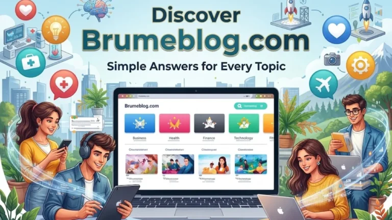 Brumeblog Com homepage showing simple answers for every topic with categories Business, Health, Finance, and Technology
