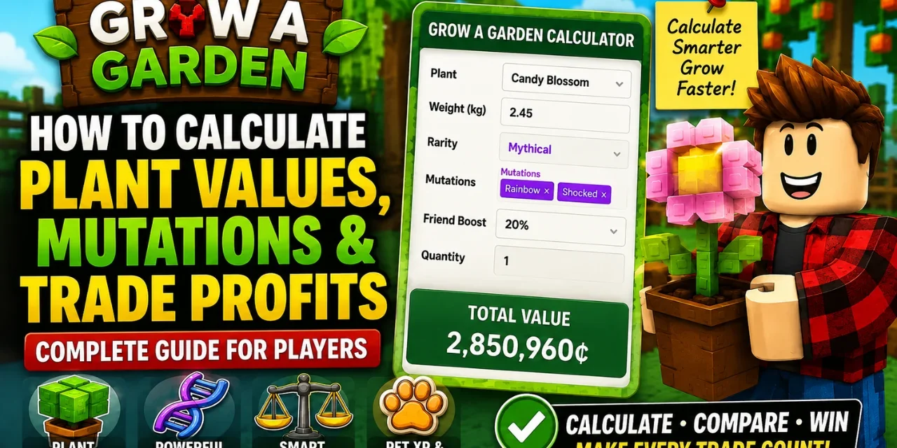 Grow a Garden plant value calculator for mutations, crop values and trade profits