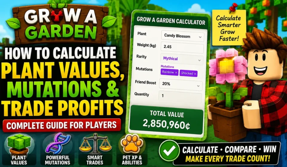 Grow a Garden plant value calculator for mutations, crop values and trade profits