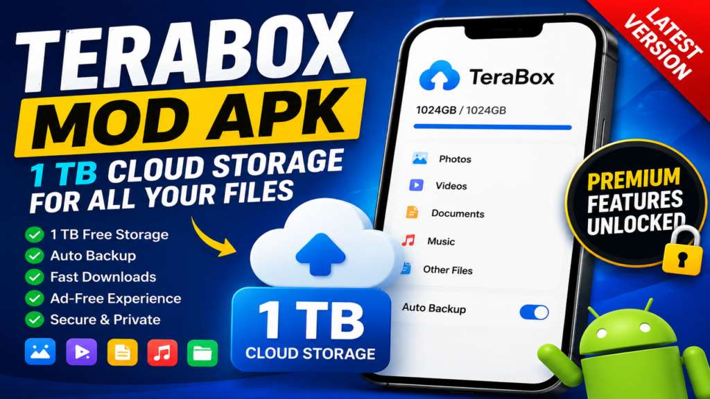 TeraBox MOD APK with 1 TB cloud storage, file backup and premium features